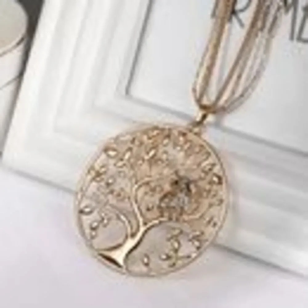 Tree Of Life Diamond Owl Pendant Triple Chain Necklace
